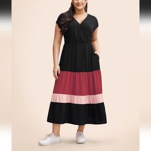 Bloomchic Black/Pink Colorblock Midi/Maxi Dress Size 14/16 (1X)